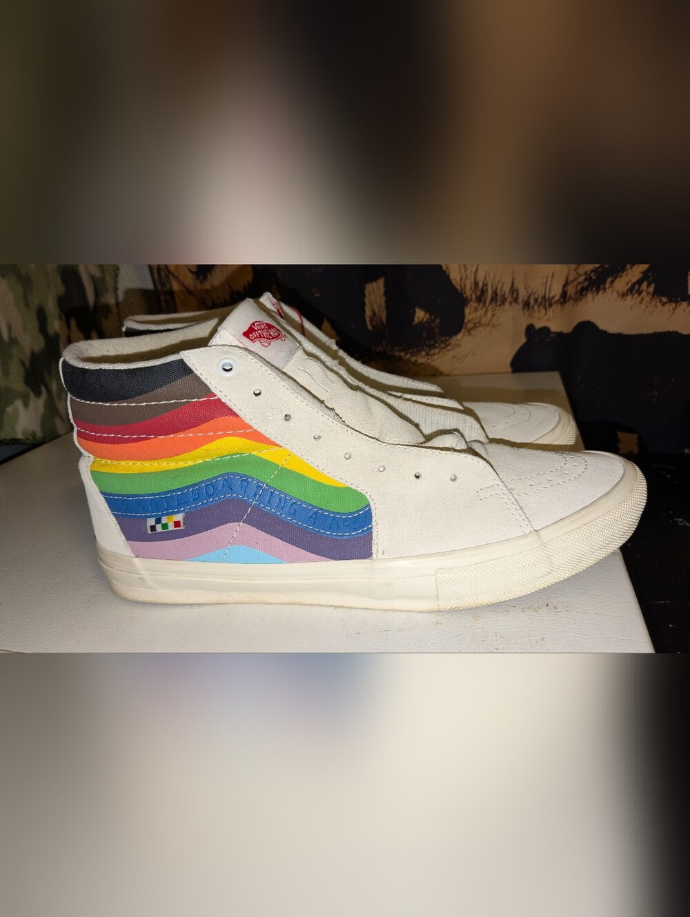 Vans White High-Top Sneakers with Rainbow Wave